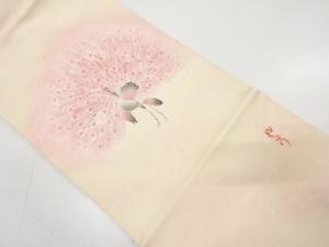 作家物　塩瀬　手描き　孔雀模様　名古屋帯